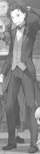 Subaru dressed in a butler uniform during the time he served Roswaal.