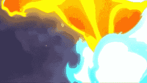 Melakuera uses his wings of flame against Puck.