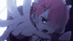Beatrice saving Subaru from Ram's Wind Magic.