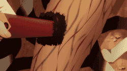Subaru's leg healing with dragon's blood
